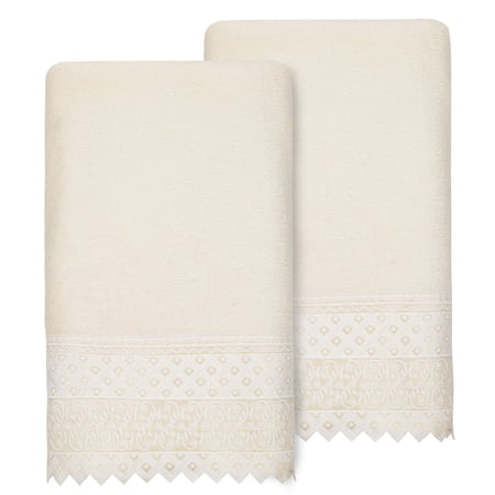 Linum Home Textiles 2 Piece Cotton Embellished Bath Towels, off-White