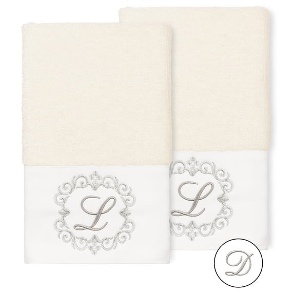 Linum Home Textiles 2-Piece Cotton Embellished Hand Towel Set, 16" x 30", off-White