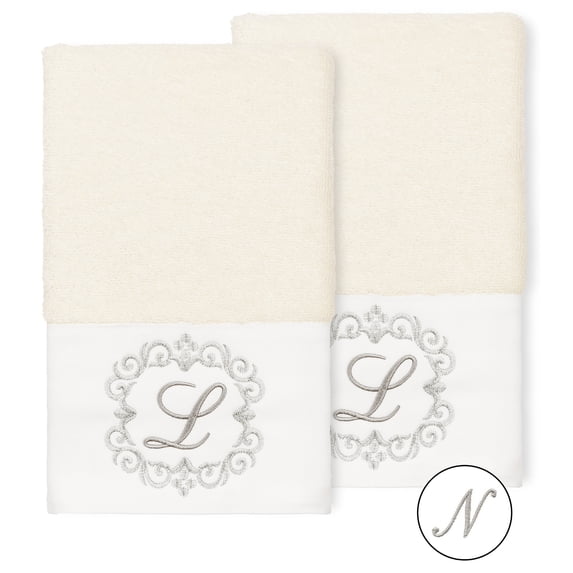 Linum Home Textiles 2-Piece Cotton Embellished Hand Towel Set, 16" x 30", off-White