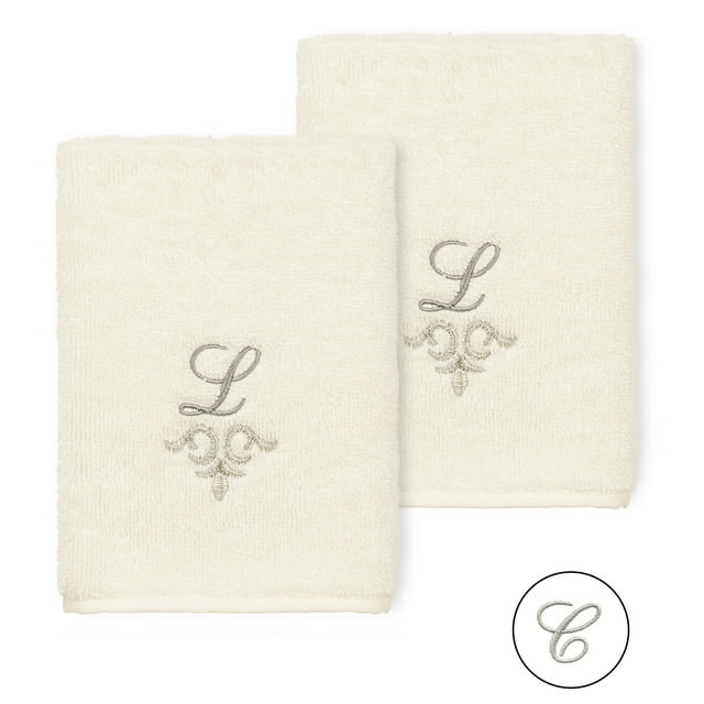Linum Home Textiles 2-Piece Cotton Embellished Washcloth Set, 13" x 13", off-White
