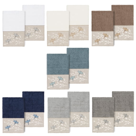 Linum Home Textiles 2 Piece Texture/Embroidery Turkish Cotton Hand Towel, 16" x 30", Blue
