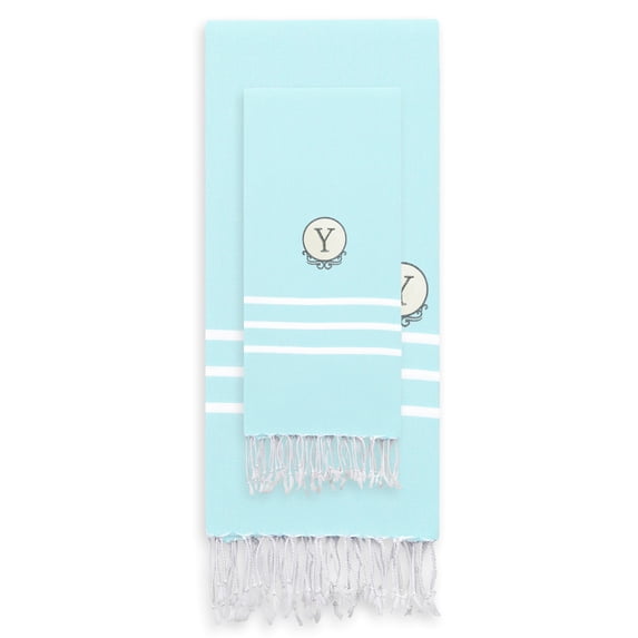 Linum Home Textiles 2 Piece Turkish Cotton Beach/Hand Towel, 70" x 38", Aqua Blue