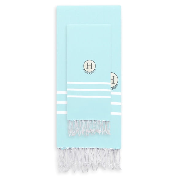 Linum Home Textiles 2 Piece Turkish Cotton Beach/Hand Towel, 70" x 38", Aqua Blue