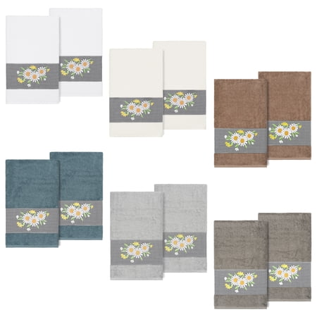 Linum Home Textiles 2 Pieces Texture/Embroidery Cotton Bath Towel, 54" x 27", Gray