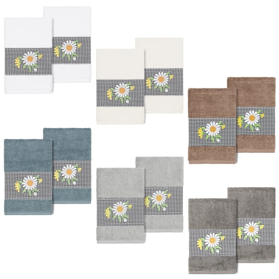 Linum Home Textiles 2 Pieces Texture/Embroidery Cotton Hand Towel, 30" x 16", White