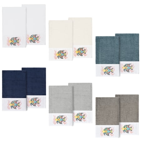 Linum Home Textiles 2-Pieces Tropical Fish Turkish Cotton Bath Towels, 27" x 54", Gray