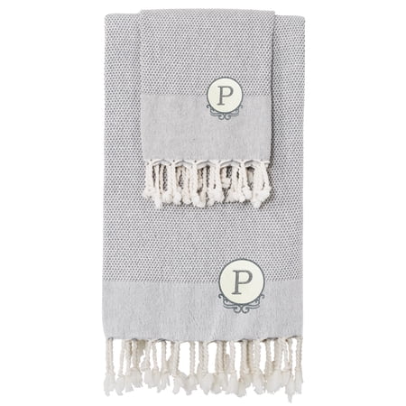 Linum Home Textiles 2 Pieces Turkish Cotton Beach/Hand Towels, 35" x 68", Gray