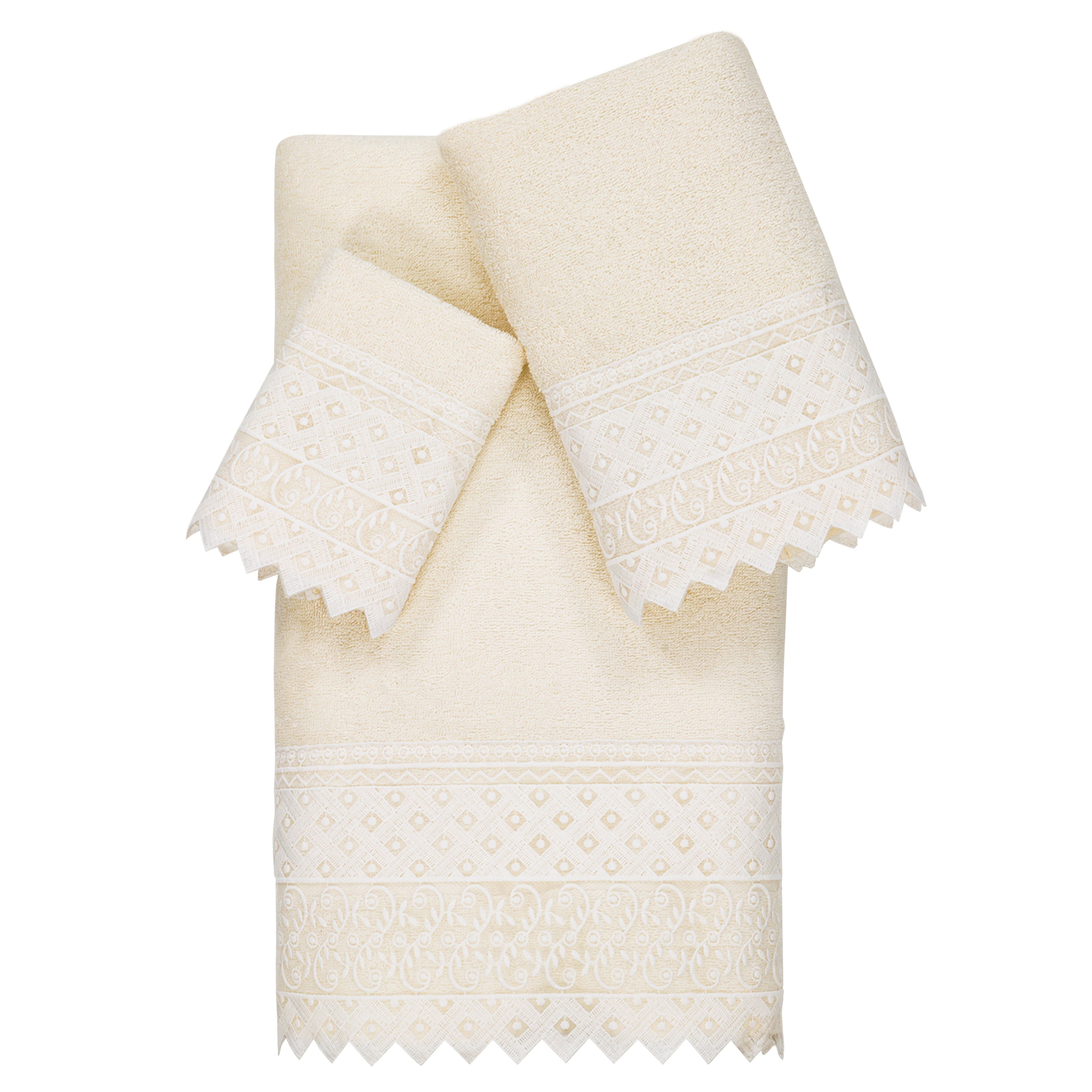 Juliette Lace Hem White 3 Piece Towel Set