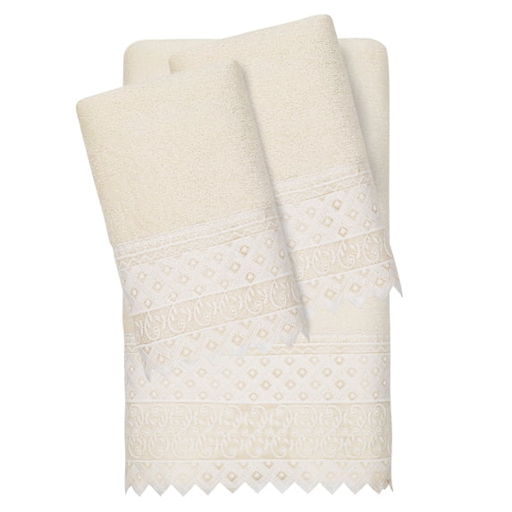 Linum Home Textiles 3 Piece Turkish Cotton Embellished Bath Towel Set, off-White