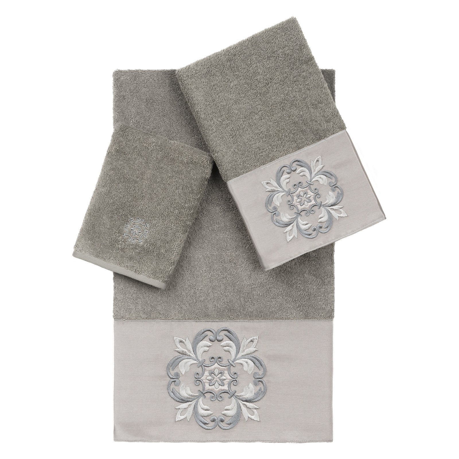 Linum Home Textiles Easton Turkish Cotton Embellished Washcloth Gray