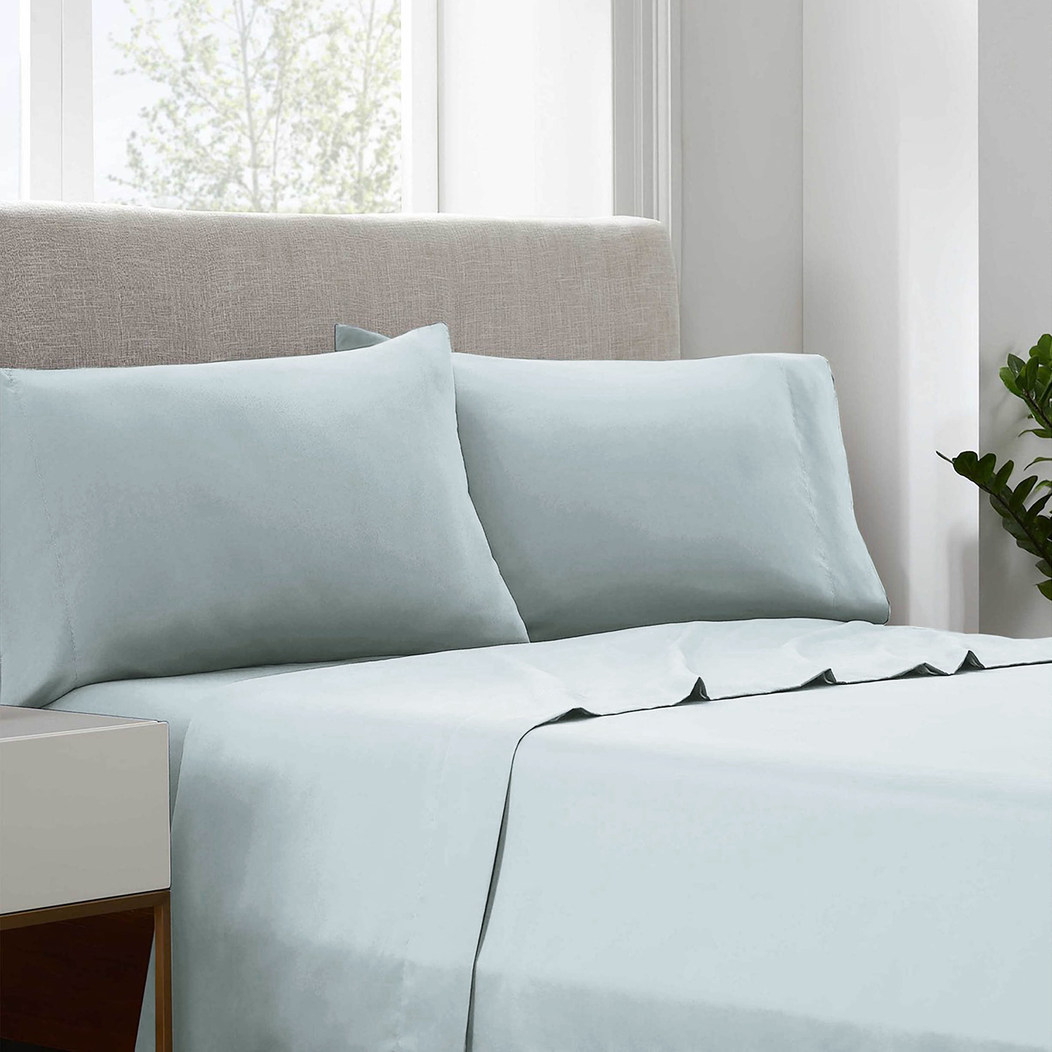Sky Blue King Cotton Sateen Pillowcase Set, 2 Piece