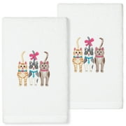 Linum Home Textiles Cats - Embroidered Luxury 100% Turkish Cotton Hand Towels Set of 2