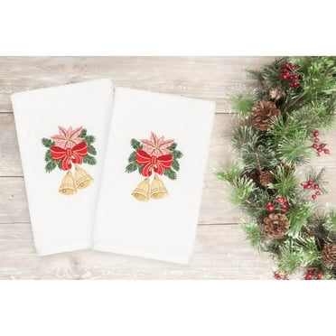 Linum Home Textiles Christmas Bells Embroidered Turkish Cotton Hand Towel - Set of 2