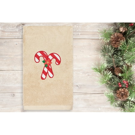 Linum Home Textiles Christmas Candy Canes Embroidered Luxury 100% Turkish Cotton Hand Towel