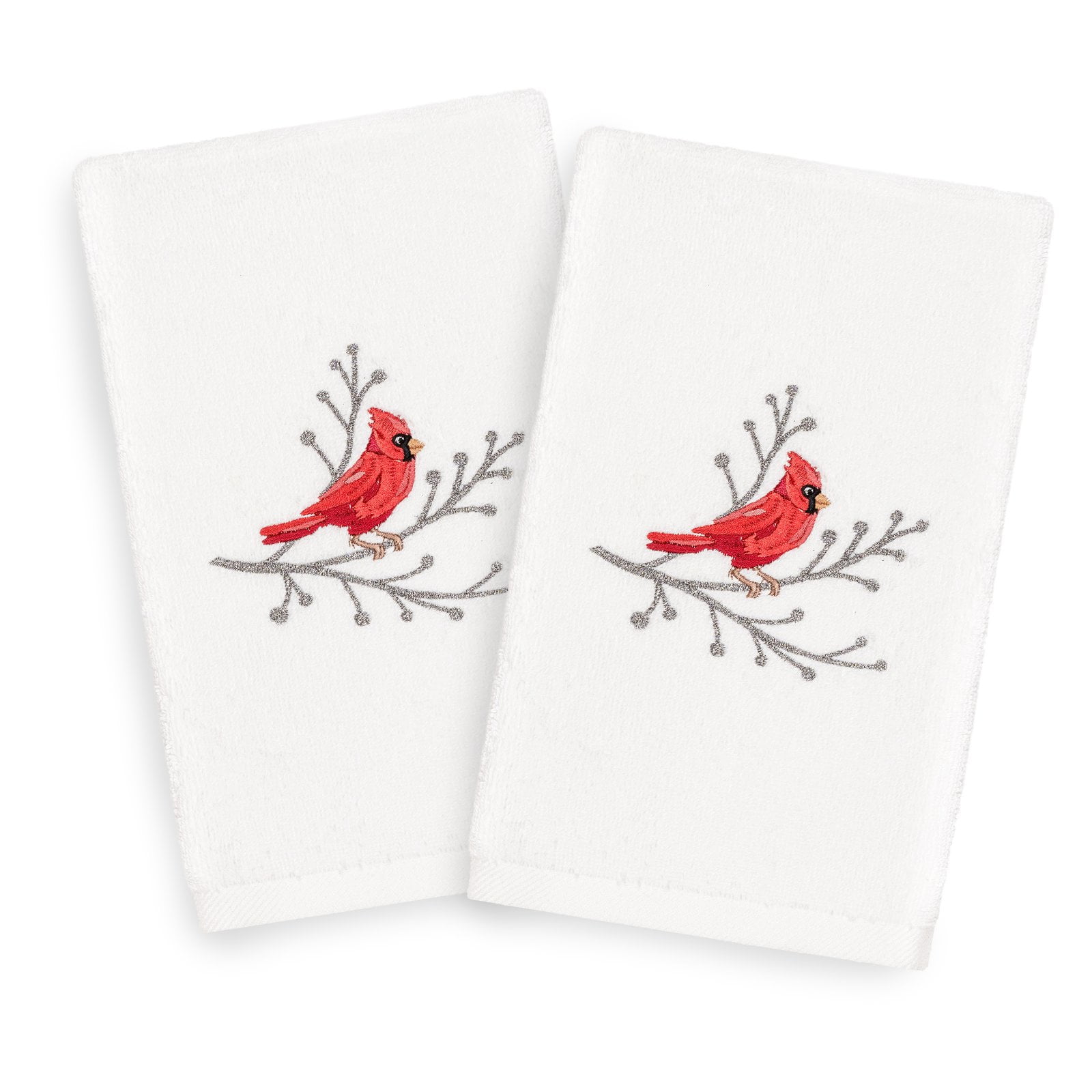 Linum Home Textiles Christmas Cardinal Embroidered Turkish Cotton Hand