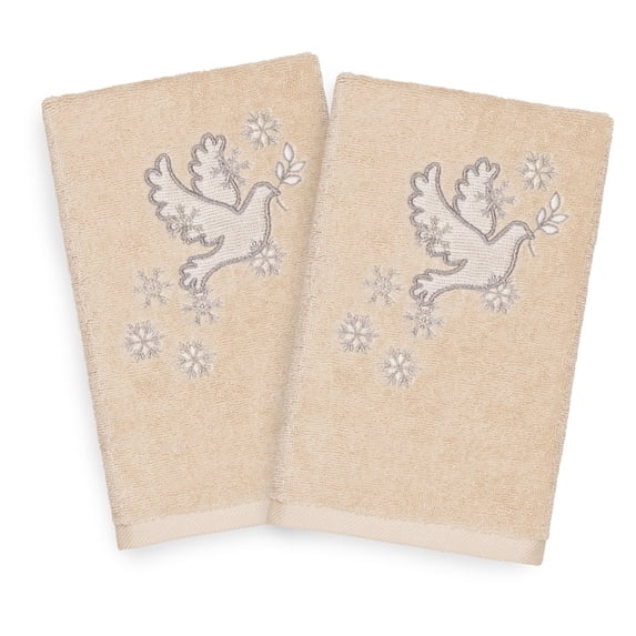 Linum Home Textiles Christmas Dove Embroidered Turkish Cotton Hand Towel - Set of 2