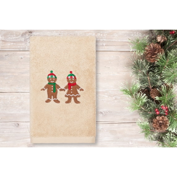 Linum Home Textiles Christmas Gingerbread Embroidered Luxury 100% Turkish Cotton Hand Towel
