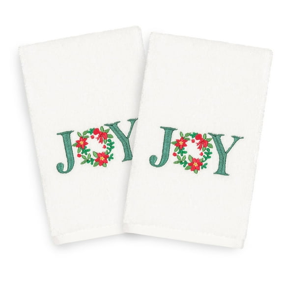 Linum Home Textiles Christmas Joy Embroidered Turkish Cotton Hand Towel - Set of 2