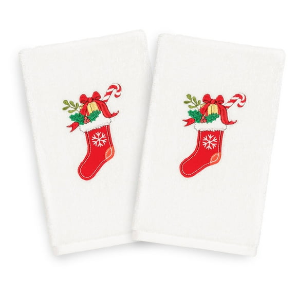 Linum Home Textiles Christmas Stocking Embroidered Turkish Cotton Hand Towel - Set of 2