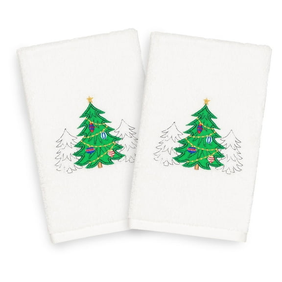 Linum Home Textiles Christmas Three Trees Embroidered Turkish Cotton Hand Towel - Set of 2