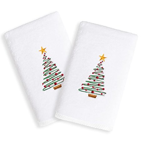 Linum Home Textiles TR00 2HT TREE 2 Christmas Tree Embroidered Hand Towels Set of 2 2 Piece