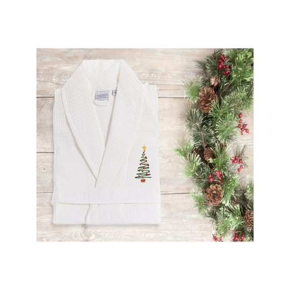 Linum Home Textiles Waffle Weave Embroidered Christmas Tree Bathrobe Color: White Size: L/XL