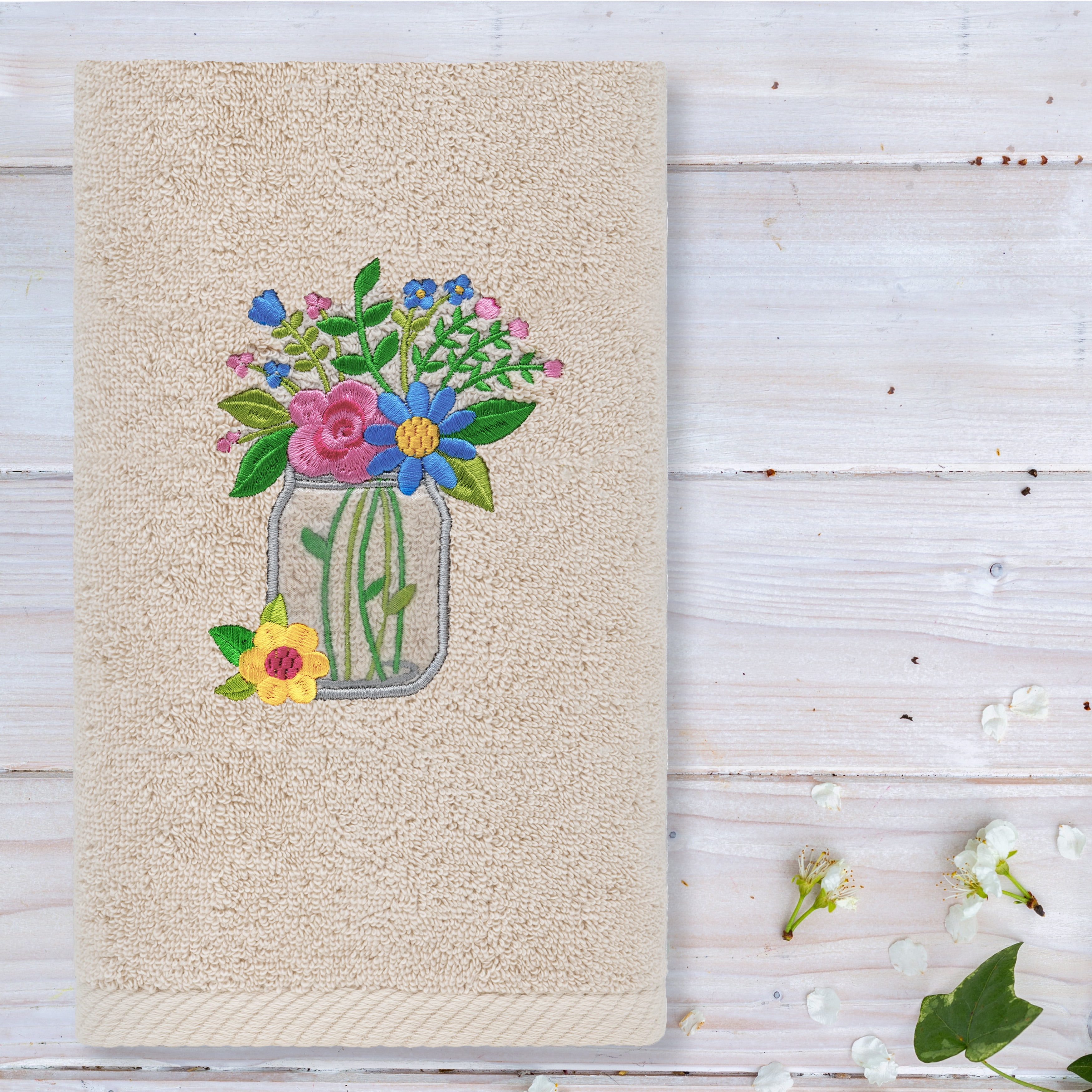 Linum Home Textiles Country Bouquet - Embroidered Luxury 100% Turkish Cotton Hand Towel