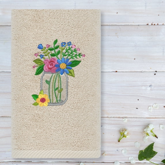 Linum Home Textiles Country Bouquet - Embroidered Luxury 100% Turkish Cotton Hand Towel