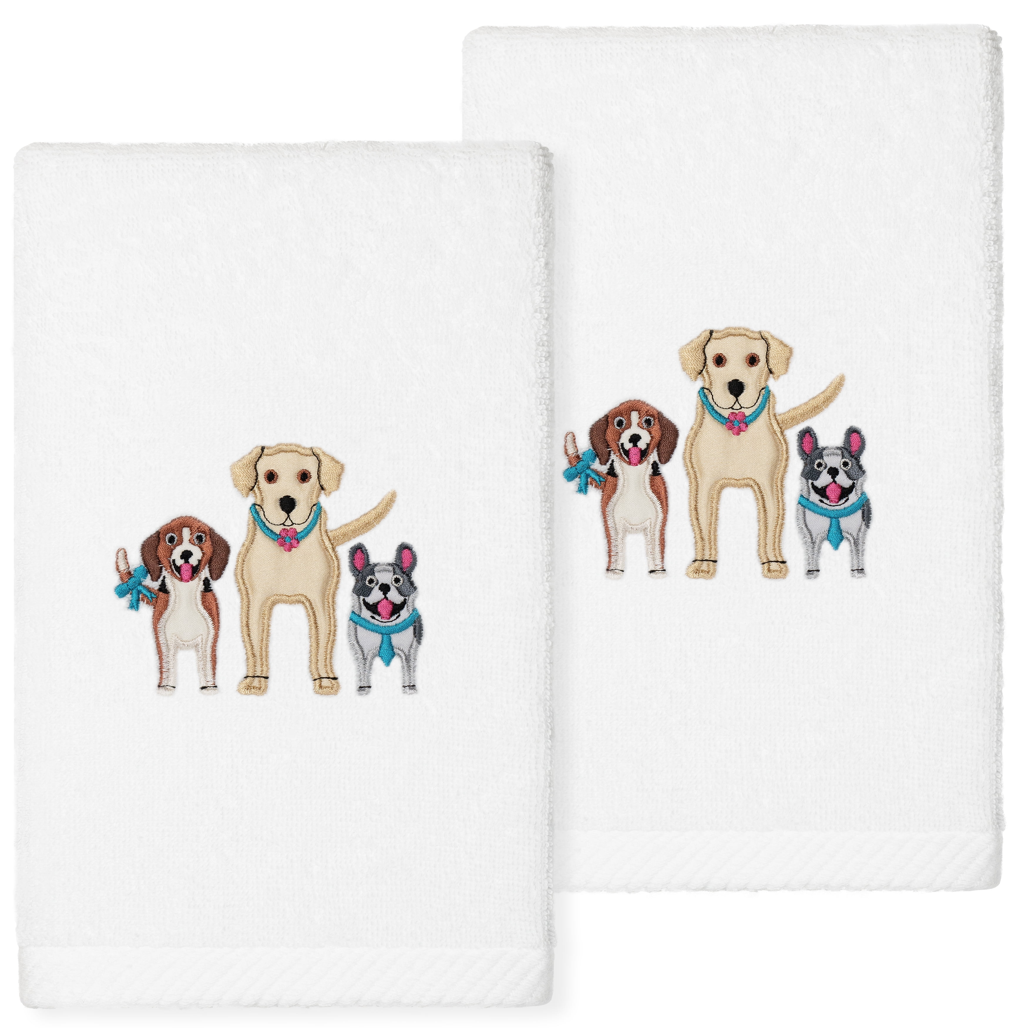 Linum Home Textiles Dogs - Embroidered Luxury 100% Turkish Cotton Hand Towels (Set of 2)