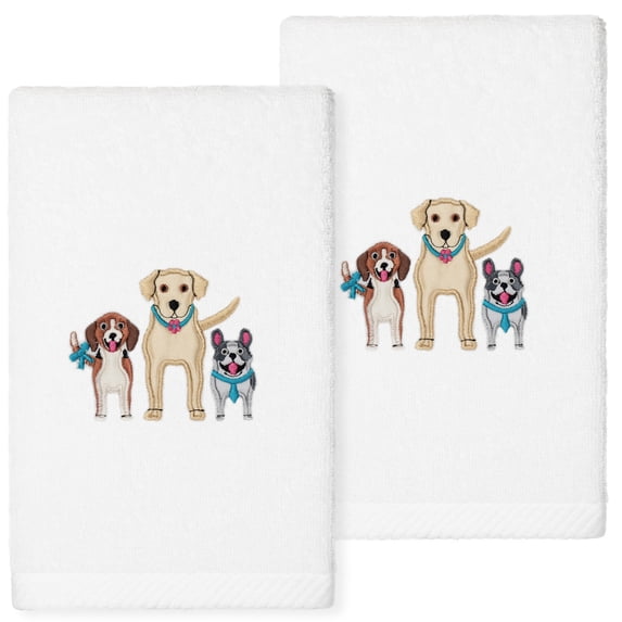 Linum Home Textiles Dogs - Embroidered Luxury 100% Turkish Cotton Hand Towels (Set of 2)