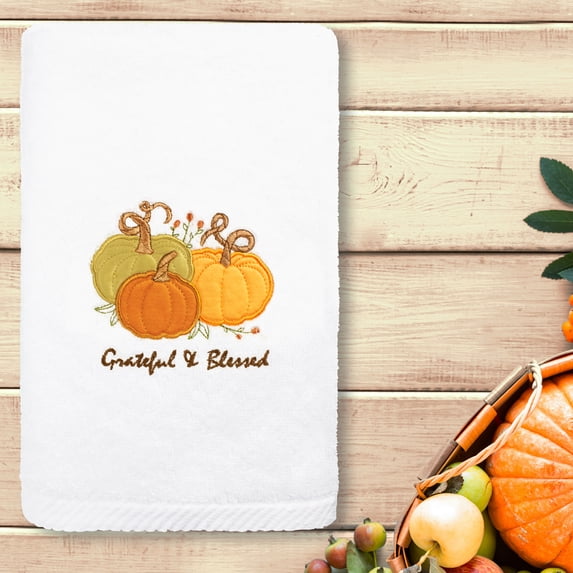 Linum Home Textiles Grateful & Blessed - Embroidered Luxury Turkish Cotton Hand Towel, White
