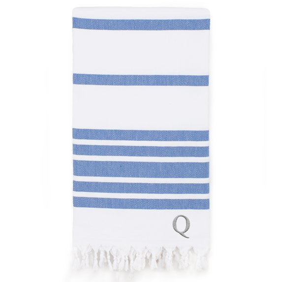 Authentic Hotel and Spa Authentic Pestemal Royal Blue Herringbone Monogrammed Turkish Cotton Bath and Beach Towel - N/A Blue - Q