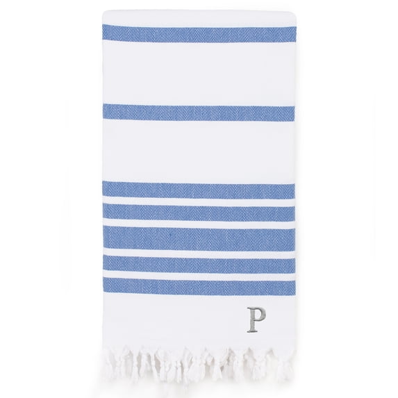 Authentic Hotel and Spa Authentic Pestemal Royal Blue Herringbone Monogrammed Turkish Cotton Bath and Beach Towel - N/A Blue - P