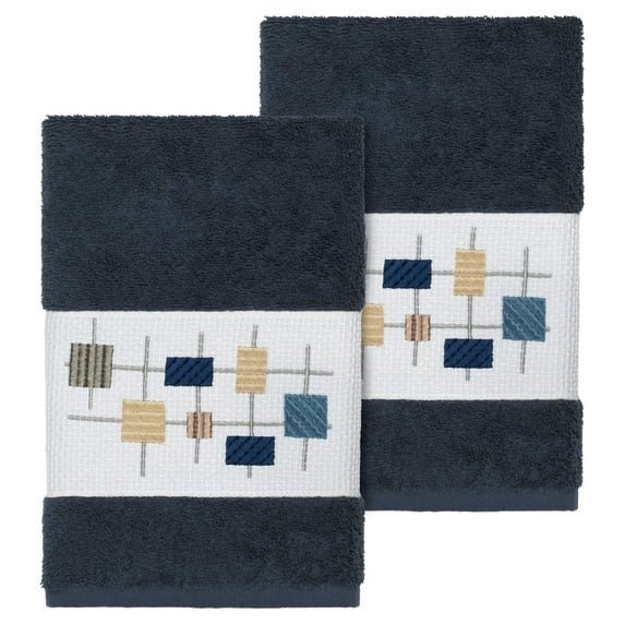 Linum Home Textiles Turkish Cotton Khloe Embellished Hand Towel Set Color: Mignight Blue Size: 4PC SET