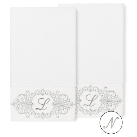 Authentic Hotel and Spa  100% Turkish Cotton Monica 2PC Embellished Bath Towel Set White N