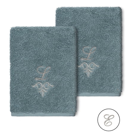 Authentic Hotel and Spa  100% Turkish Cotton Monica 2PC Embellished Washcloth Set Teal E