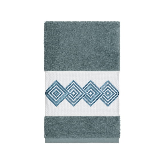 Authentic Hotel and Spa Turkish Cotton Diamonds Embroidered Teal Blue Hand Towel