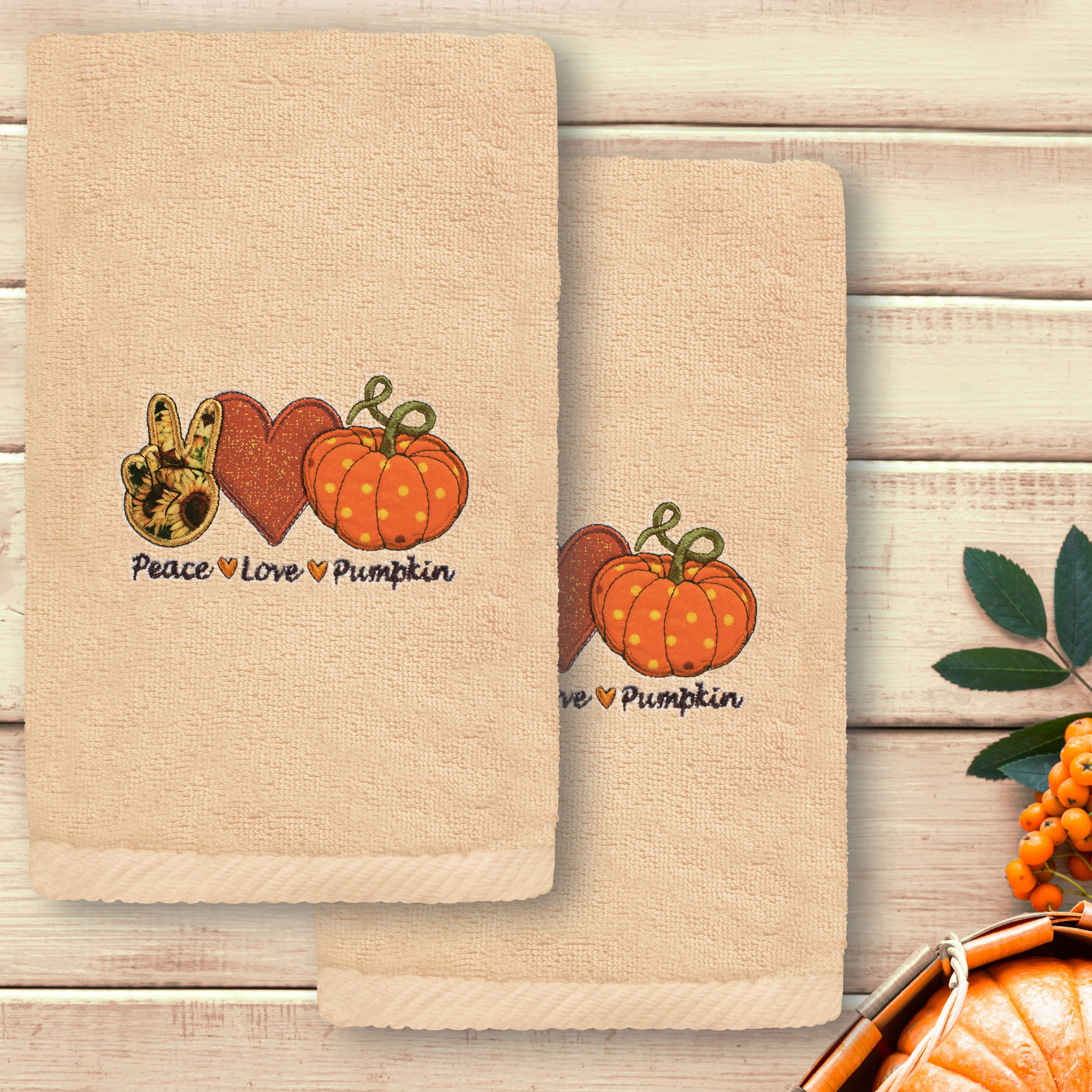 Linum Home Textiles Peace Love Pumpkin Embroidered Luxury