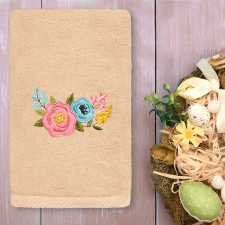 Linum Home Textiles Primavera - Embroidered Luxury Turkish Cotton Hand Towel, Sand Beige