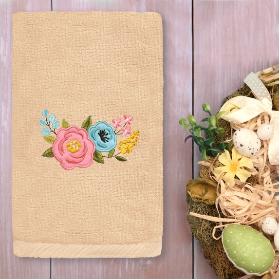 Linum Home Textiles Primavera - Embroidered Luxury Turkish Cotton Hand Towel, Sand Beige