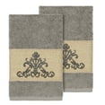 thumbnail image 1 of Authentic Hotel and Spa  Grey Turkish Cotton Scrollwork Embroidered Hand Towels (Set of 2), 1 of 3