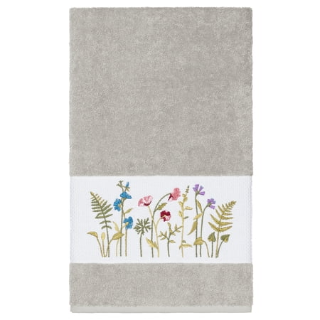Authentic Hotel and Spa  Grey Turkish Cotton Wildflowers Embroidered Bath Towel