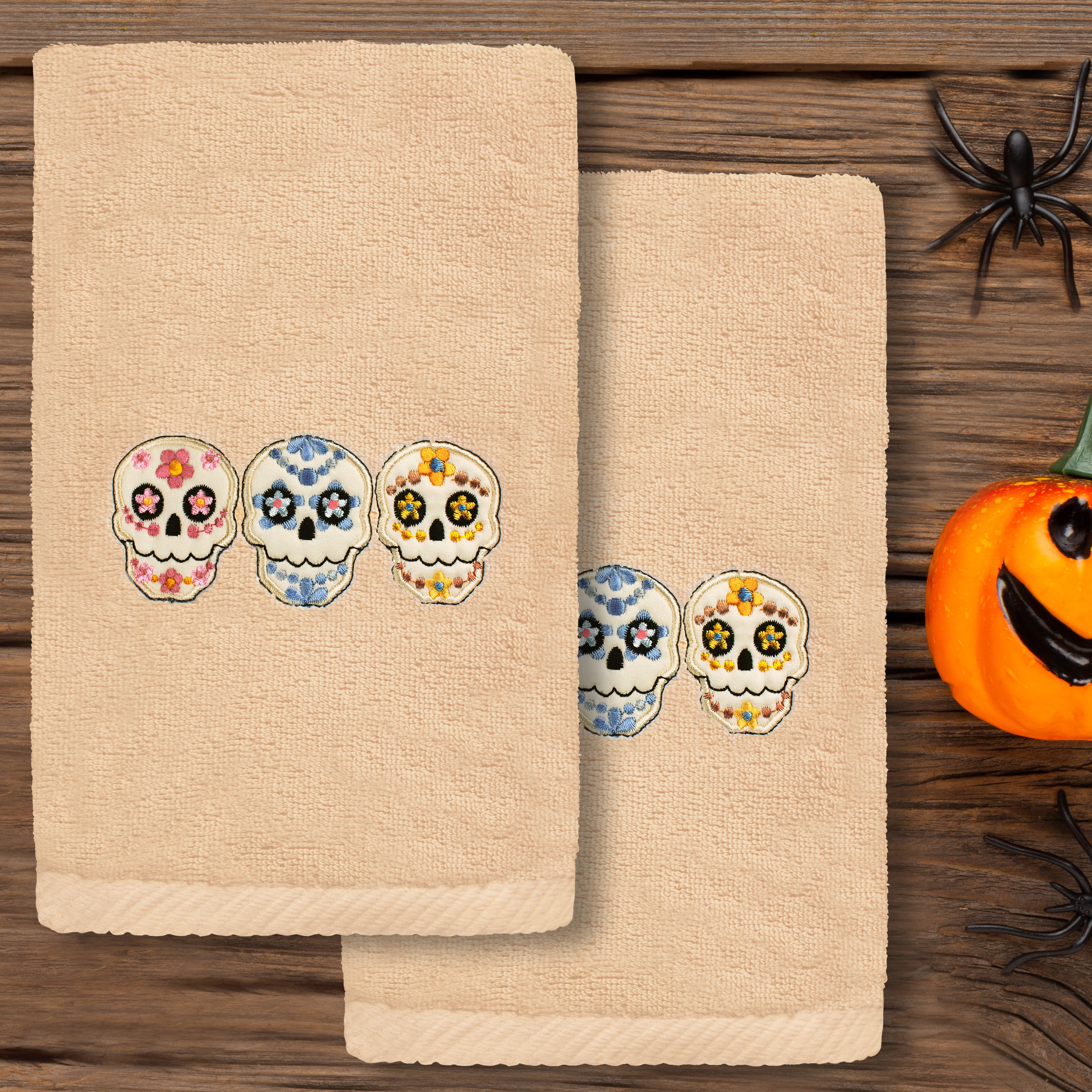 Linum Home Textiles Skulls Embroidered Luxury Turkish Cotton