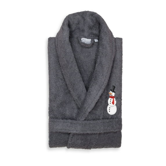 Linum Home Textiles Turkish Cotton Terry Embroidered Snowman Bathrobe Color: Gray Size: L/XL