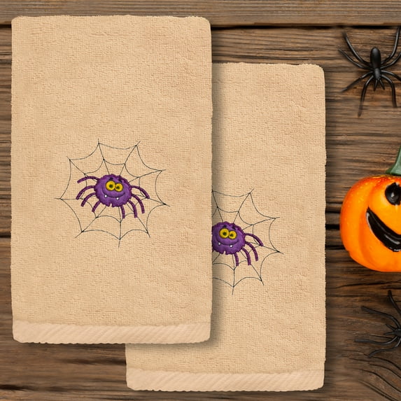 Linum Home Textiles Spider - Embroidered Luxury Turkish Cotton Hand Towels, Sand Beige (2 Piece)