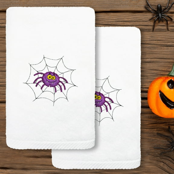 Linum Home Textiles Spider - Embroidered Luxury Turkish Cotton Hand Towels, White (2 Piece)