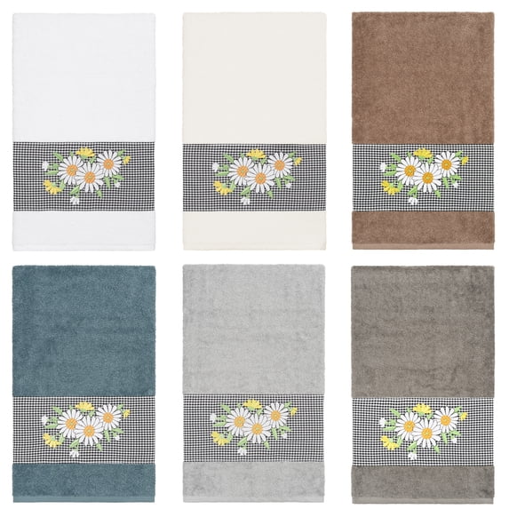 Linum Home Textiles Texture/Embroidery Cotton Bath Towel, 54" x 27", off-White