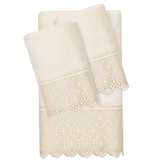 Linum Home Textiles Traditional 3 Piece Turkish Cotton Embellished Bath Towel Set, off-White