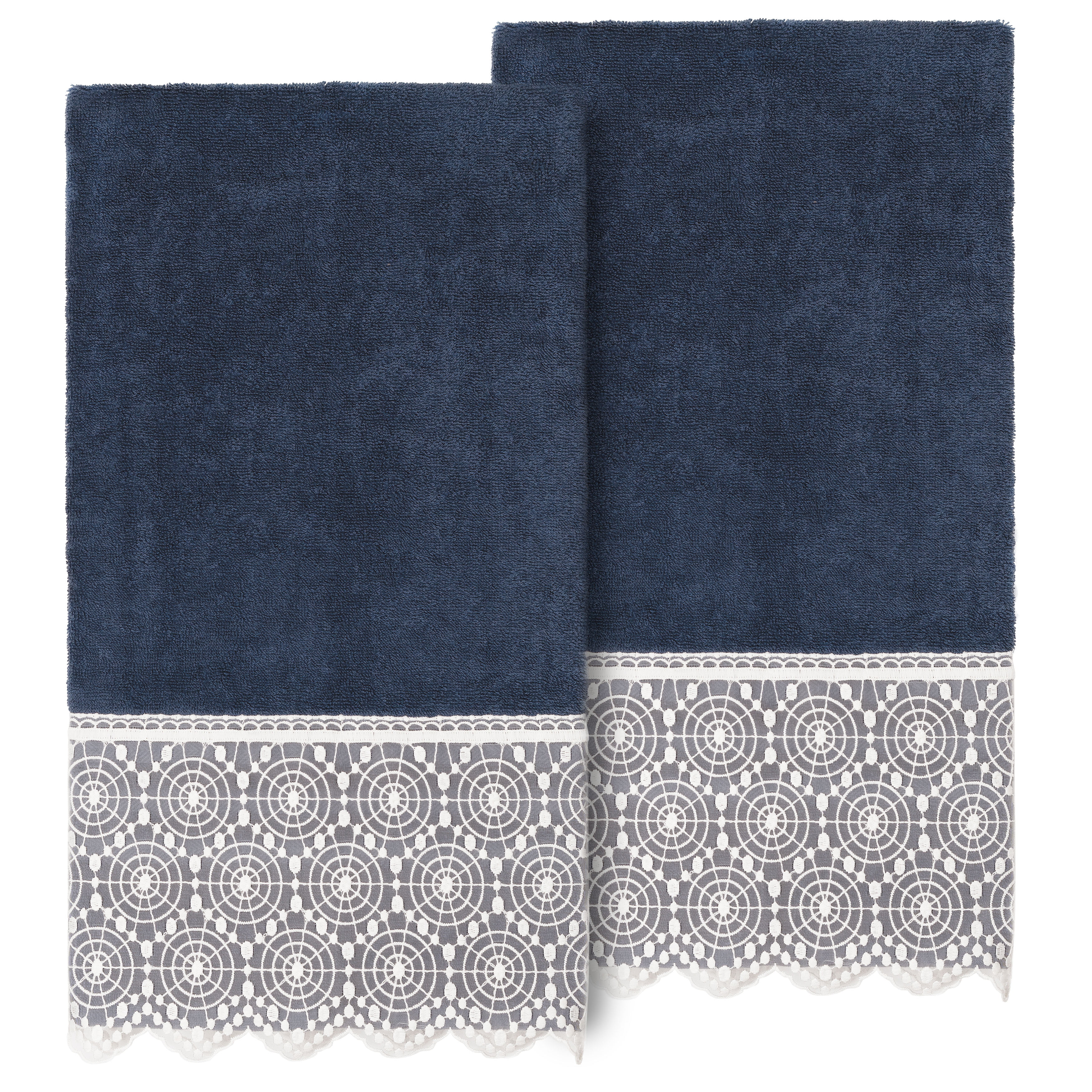 2pc Arian Cream Lace Embellished Hand Towels Dark Gray - Linum Home Textiles