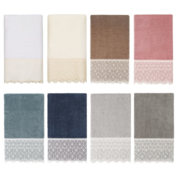 Linum Home Textiles Traditional/Contemporary Turkish Cotton Arian Cream Lace Embellished Bath Towel, White